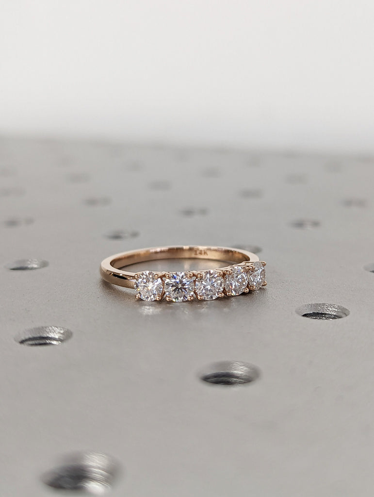 1 Carat 5 Stone Diamond Anniversary Ring Band 14K Rose Gold, Anniversary Gift For Her, 5 year anniversary gift, half eternity band