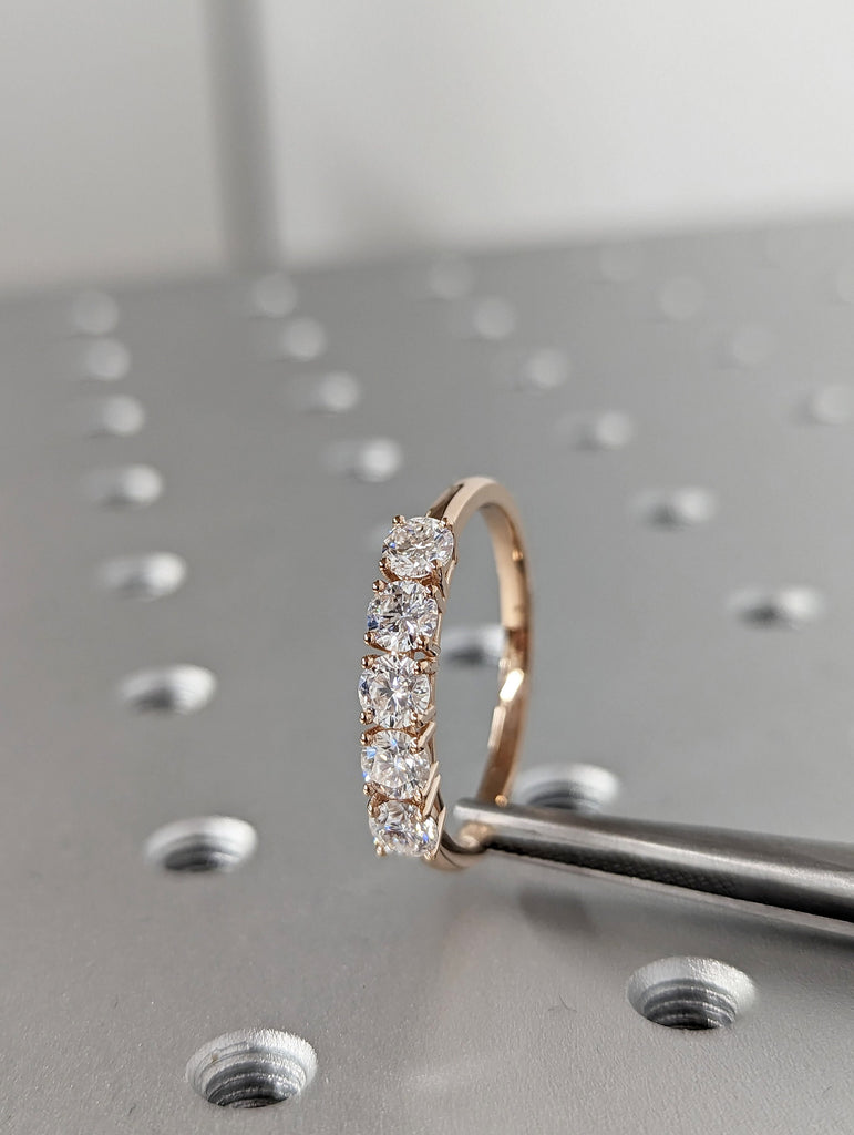 1 Carat 5 Stone Diamond Anniversary Ring Band 14K Rose Gold, Anniversary Gift For Her, 5 year anniversary gift, half eternity band