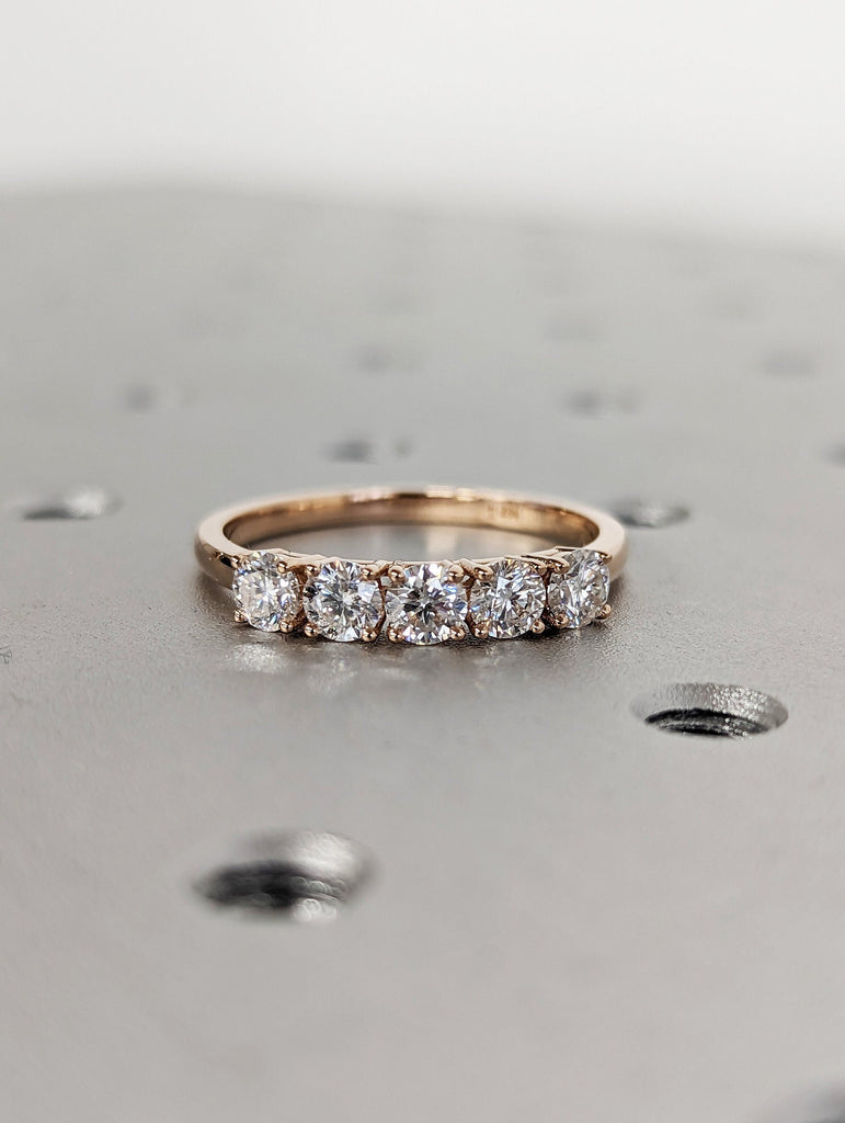 1 Carat 5 Stone Diamond Anniversary Ring Band 14K Rose Gold, Anniversary Gift For Her, 5 year anniversary gift, half eternity band