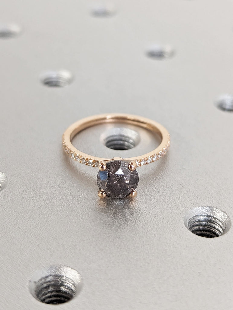 Salt and pepper Diamond engagement ring vintage wedding ring solitaire pave ring unique rose gold diamond art deco Wedding anniversary ring