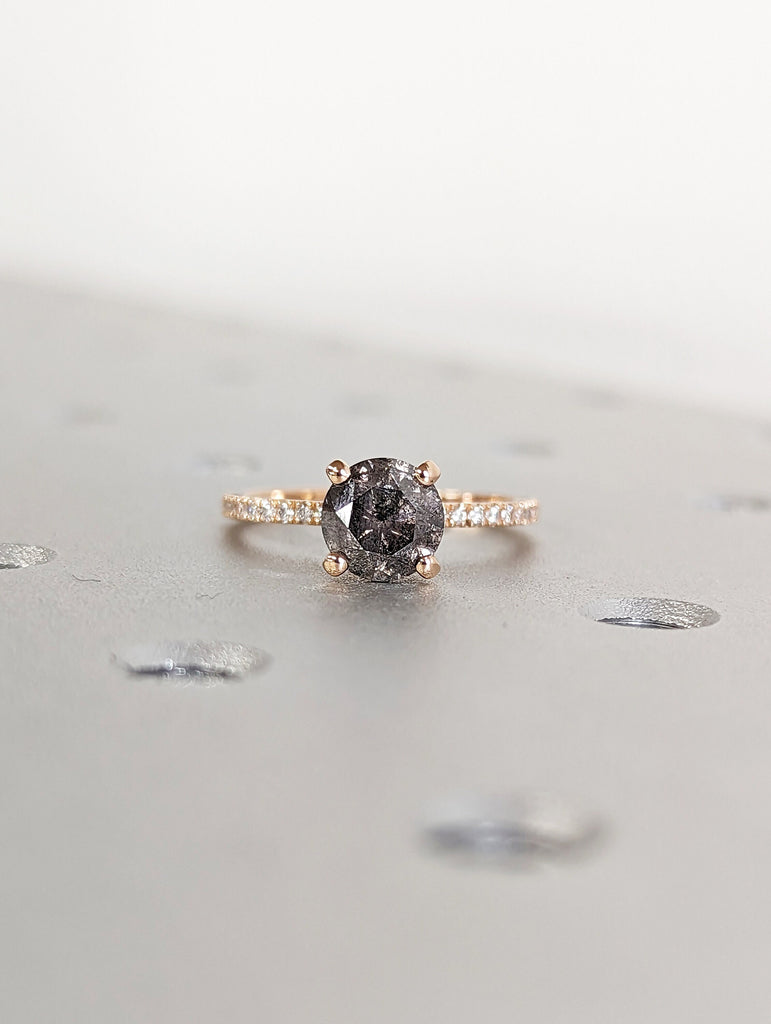 Salt and pepper Diamond engagement ring vintage wedding ring solitaire pave ring unique rose gold diamond art deco Wedding anniversary ring