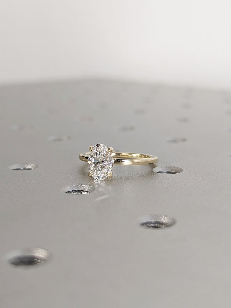 1cts Lab Diamond Oval Engagement Ring, Oval Lab Diamond and Solitaire Wedding Ring, Yellow Gold Lab Diamond Ring