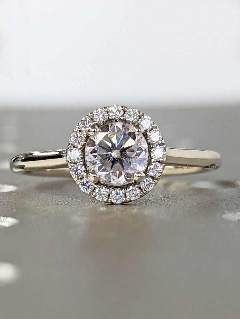 Round Halo Engagement Ring - Art Deco Wedding Ring - Halo Ring - Vintage Ring - Promise Ring - 14K White Gold - Lab Diamond Engagement Ring