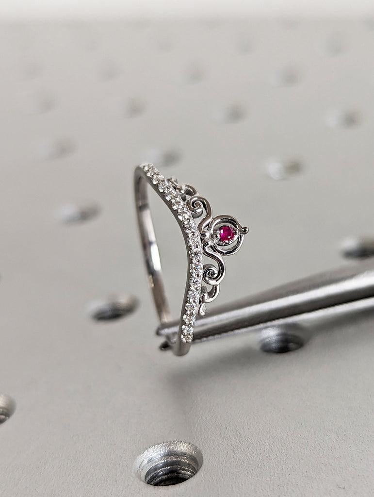 Princess Peach Inspired Crown Ring, Mario, Princess Jewelry, Princess Crown Engagement Ring, Geek Jewelry, Ruby Wedding Band, Layered ring