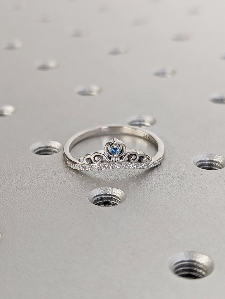 Moissanite Ring- White Ring- Simple Promise Ring- Birthday Gift For Her- Aquamarine Princess Jewelry- Princess Crown Engagement Ring- Unique