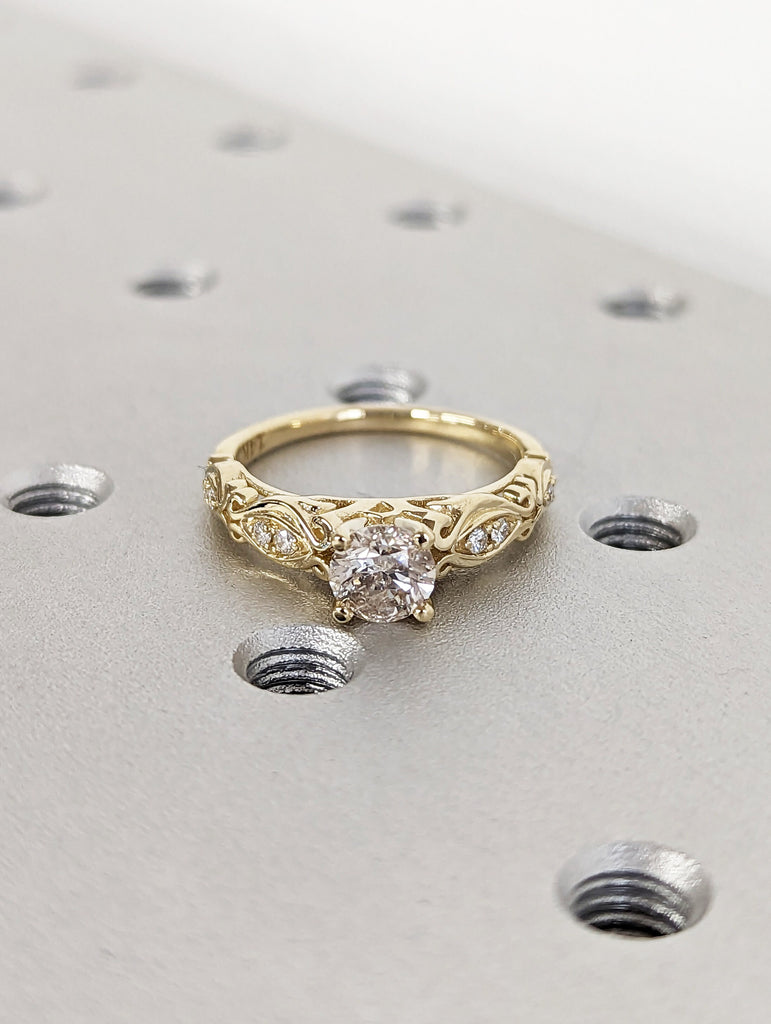 Vintage Salt and Pepper Diamond Engagement Ring in Solid Yellow Gold, Unique Grey Diamond Women's Ring, Affordable Gift For Her, Women Gifts