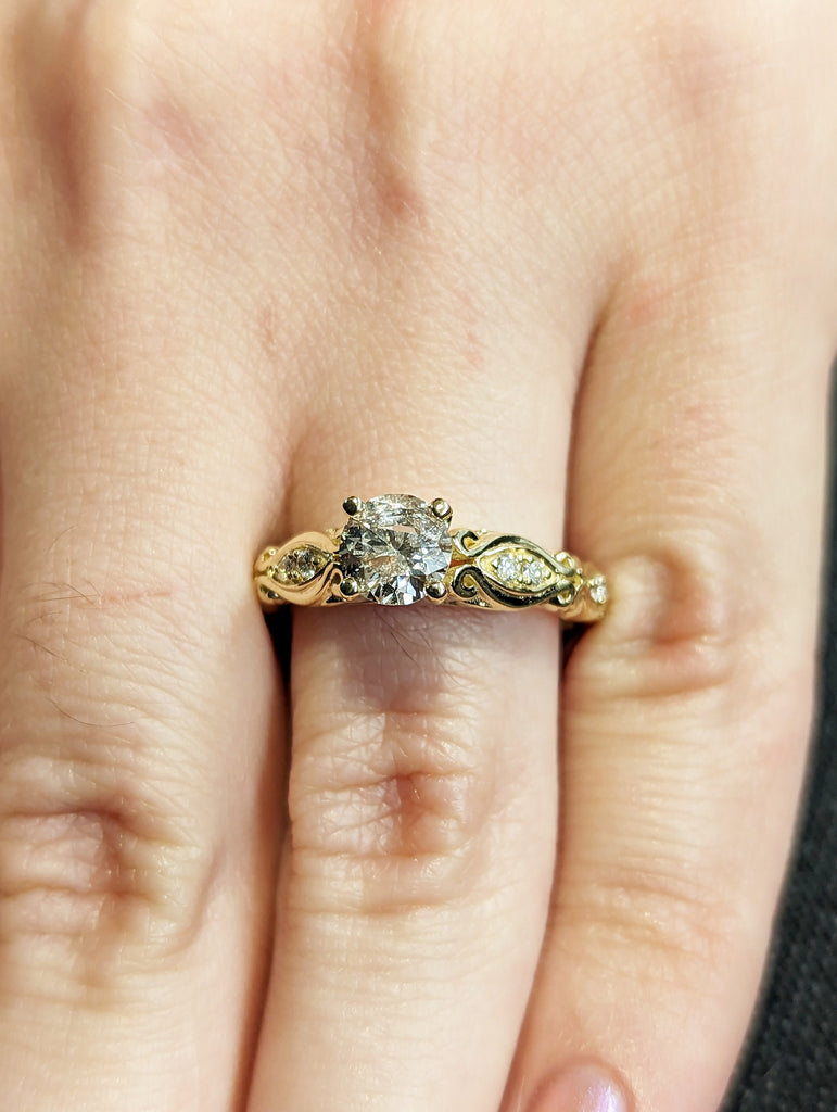 Vintage Salt and Pepper Diamond Engagement Ring in Solid Yellow Gold, Unique Grey Diamond Women's Ring, Affordable Gift For Her, Women Gifts