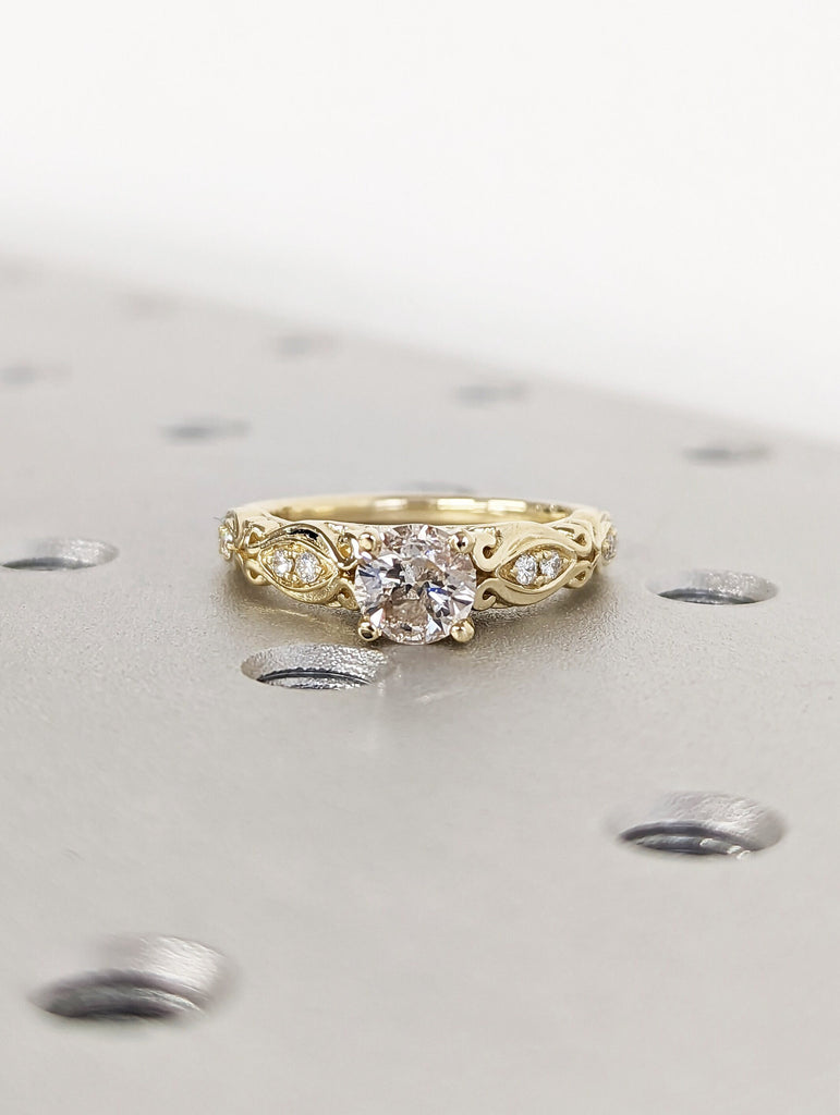 Vintage Salt and Pepper Diamond Engagement Ring in Solid Yellow Gold, Unique Grey Diamond Women's Ring, Affordable Gift For Her, Women Gifts