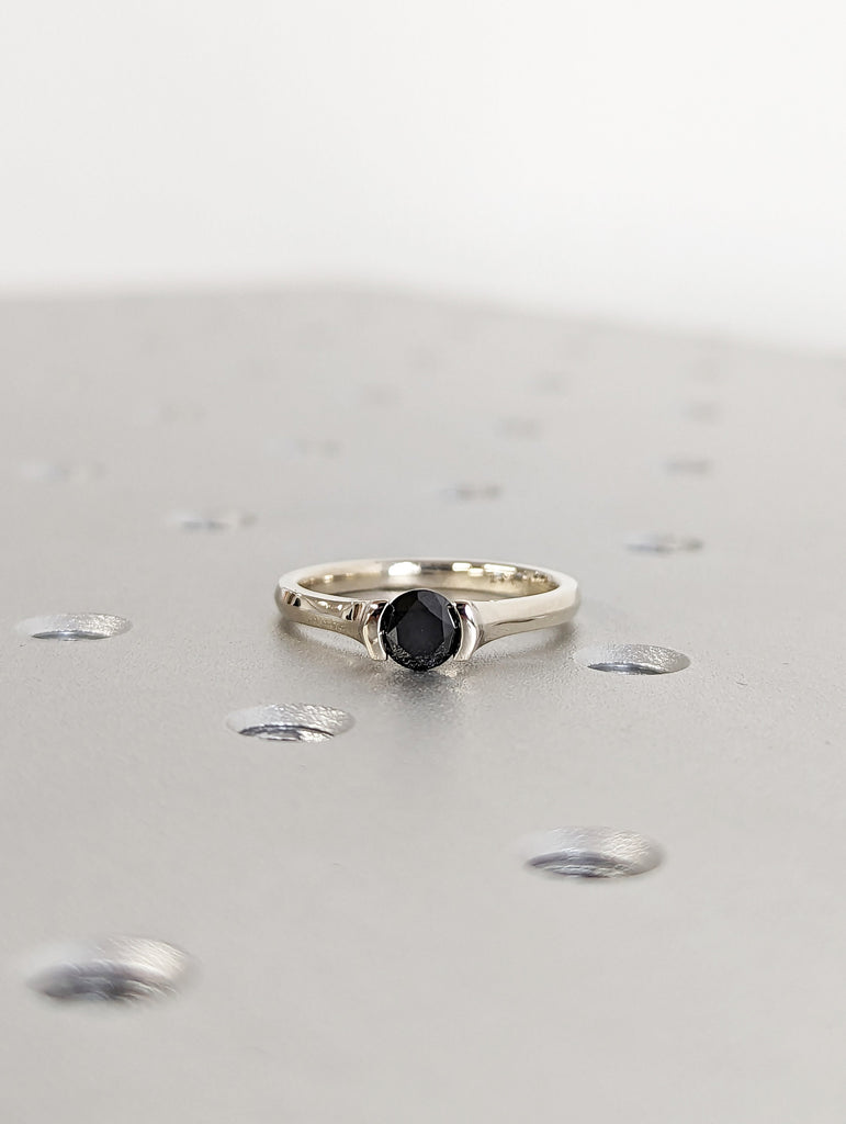 Black Diamond Solitaire Ring, Gold Wedding Ring, Anniversary Ring, Unique Diamond Ring, Engagement Band, Proposal Ring, Band, Unique Ring