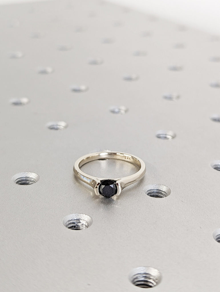 Black Diamond Solitaire Ring, Gold Wedding Ring, Anniversary Ring, Unique Diamond Ring, Engagement Band, Proposal Ring, Band, Unique Ring