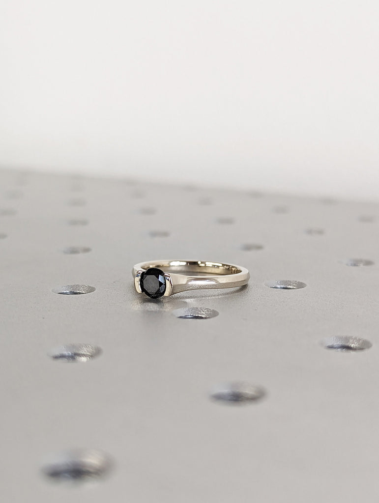 Black Diamond Solitaire Ring, Gold Wedding Ring, Anniversary Ring, Unique Diamond Ring, Engagement Band, Proposal Ring, Band, Unique Ring