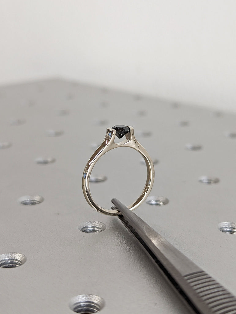 Black Diamond Solitaire Ring, Gold Wedding Ring, Anniversary Ring, Unique Diamond Ring, Engagement Band, Proposal Ring, Band, Unique Ring