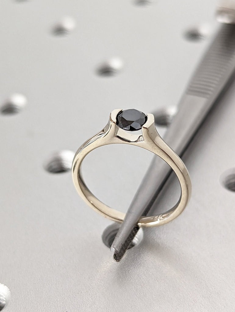 Black Diamond Solitaire Ring, Gold Wedding Ring, Anniversary Ring, Unique Diamond Ring, Engagement Band, Proposal Ring, Band, Unique Ring