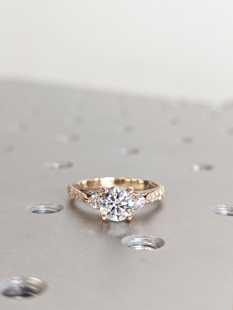 Moissanite engagement ring round cut vintage engagement ring prong set ring moissanite ring two tone anniversary ring rose & white gold