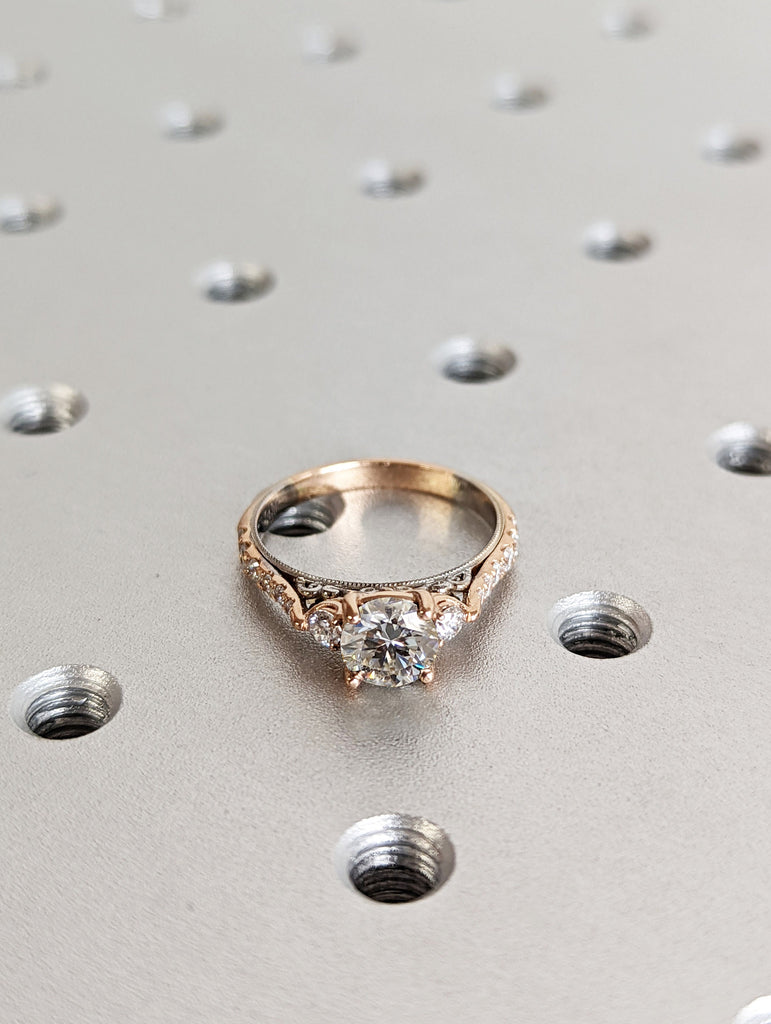 Moissanite engagement ring round cut vintage engagement ring prong set ring moissanite ring two tone anniversary ring rose & white gold