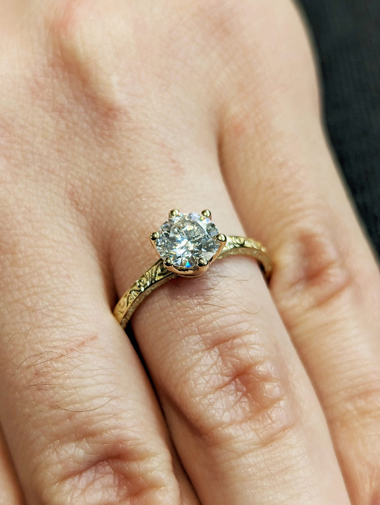 Colorless Moissanite 14k Rose /White /Yellow Gold Engagement Ring Art Deco 1920's Inspired Thin Petite Band 18k Unique Promise Ring for Her