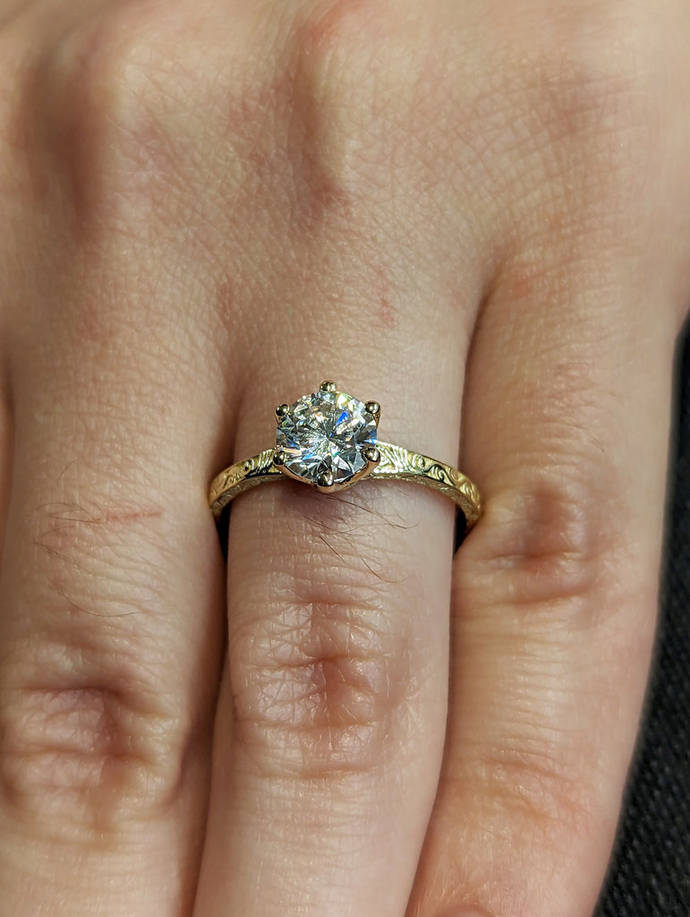 Colorless Moissanite 14k Rose /White /Yellow Gold Engagement Ring Art Deco 1920's Inspired Thin Petite Band 18k Unique Promise Ring for Her