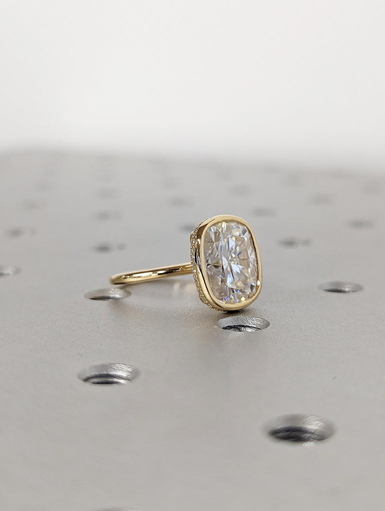 4 CT Excellent Cushion Cut Moissanite Ring / Bezel Setting Solitaire Ring / 14K Yellow Gold Wedding Bezel Ring / Engagement Ring For Her