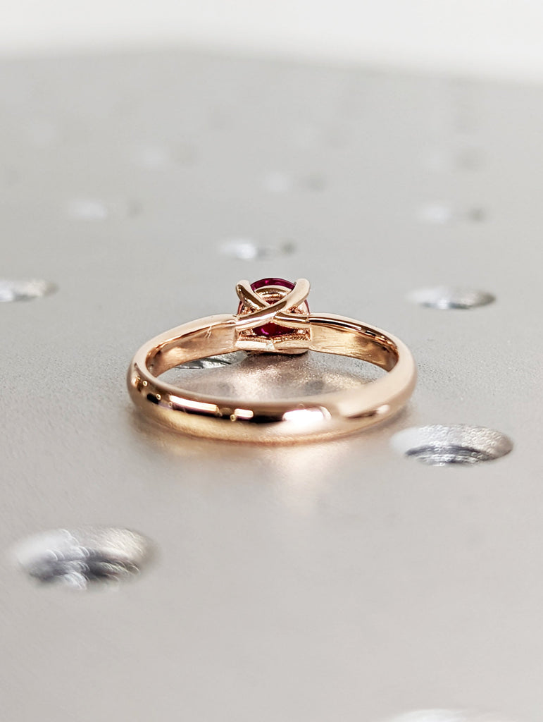 Round Cut Ruby Ring 14K Rose Gold Gemstone Engagement Ring For Women Simple Promise Ring July Birthstone Anniversary Gift For Her Solitaire