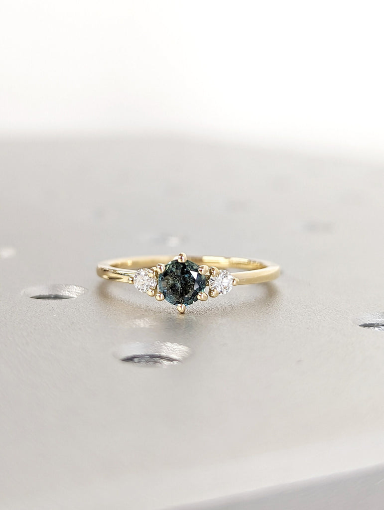 Peacock Sapphire Promise Ring Gold, Round Cut Engagement Dainty Sapphire Ring, Art Deco Ring,Green Gemstone Statement Ring,Anniversary Gift