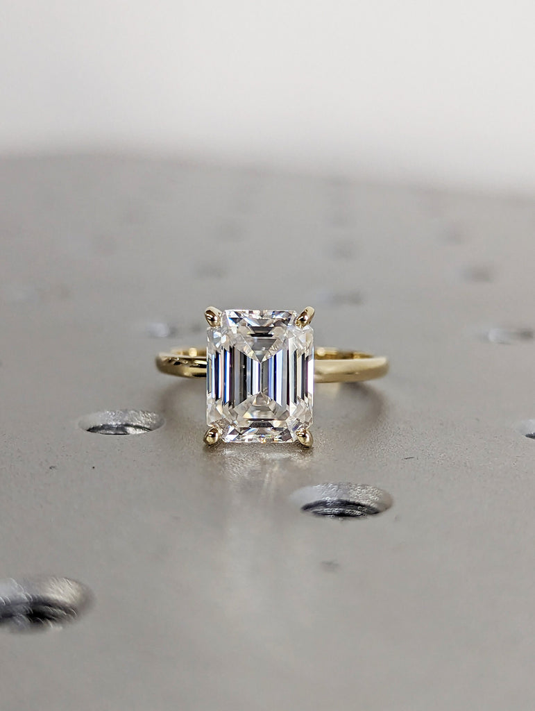 3 Carat Emerald Cut Solitaire Engagement Ring, Emerald Cut Engagement Ring, Emerald Cut Ring, 3 Ct Solid 14k Moissanite Engagement Ring