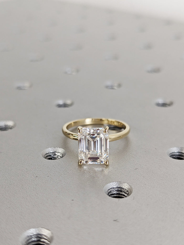 3 Carat Emerald Cut Solitaire Engagement Ring, Emerald Cut Engagement Ring, Emerald Cut Ring, 3 Ct Solid 14k Moissanite Engagement Ring