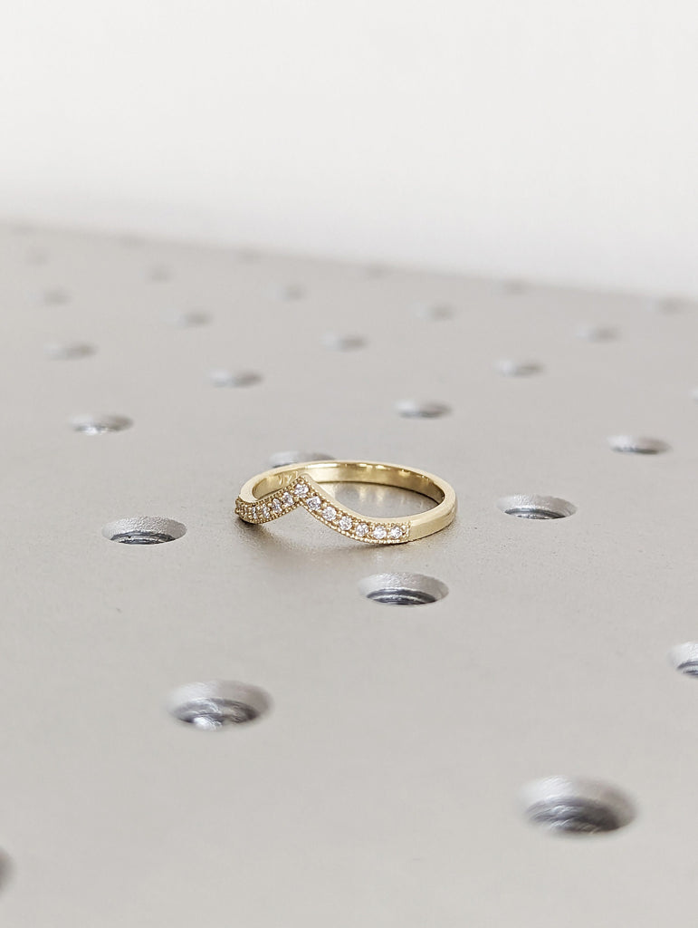 Art Deco Diamond Wedding Band- 18K Solid Yellow Gold Ring- Milgrain Design Wedding Band- Matching Ring- Vintage Wedding Band- Gift For Her