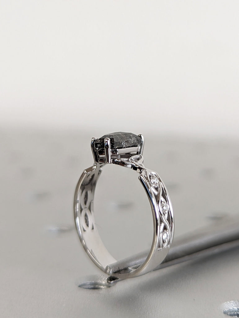 Vintage Long Hexagon Cut Salt and Pepper Engagement Ring Set Unique Gold Ring Diamond Wedding Ring Women Wedding Bridal Set Anniversary Gift