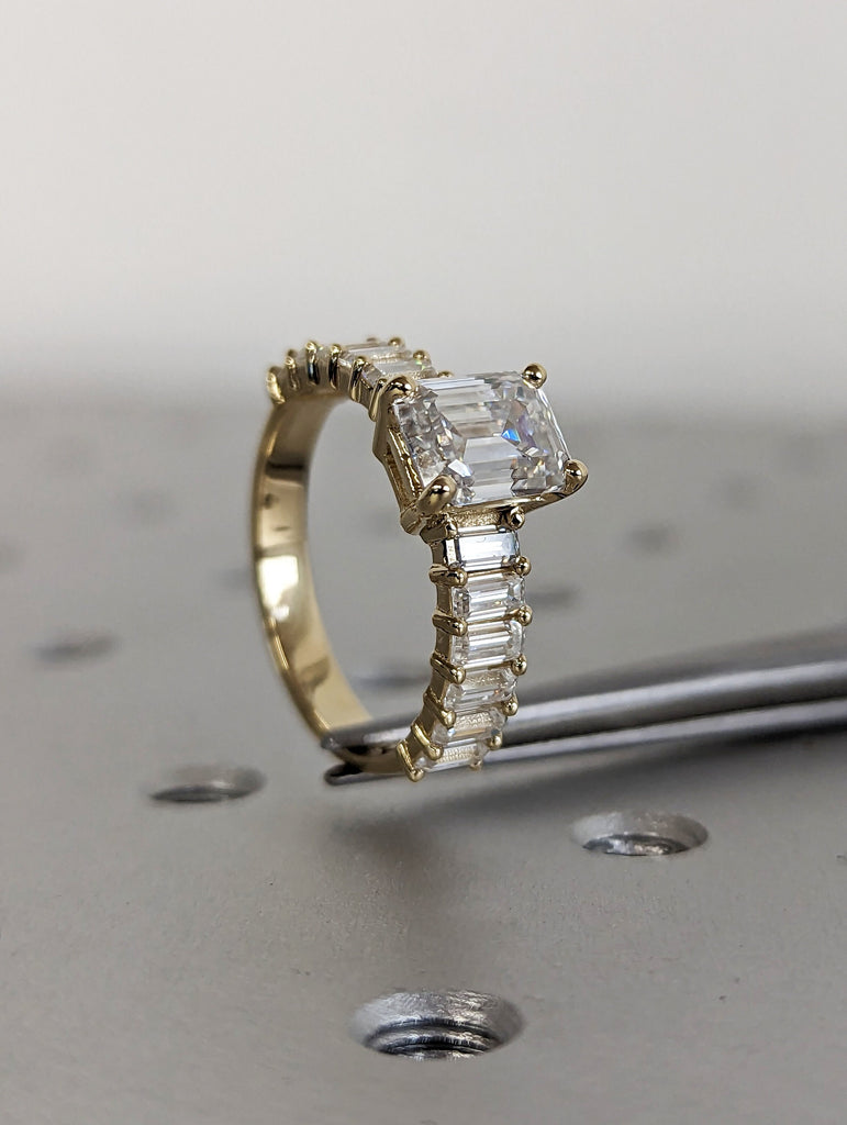 2ct Emerald cut Moissanite engagement ring vintage rose gold engagement ring women marquise Diamond wedding Bridal set gift for her Eternity