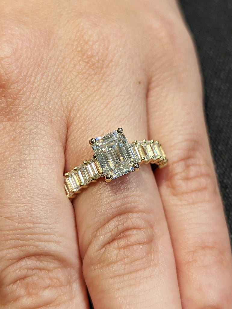 14K Solid Gold Ring/2CT Emerald Cut Simulated Diamond Wedding Ring/Moissanite Engagement Ring/Anniversary Ring/Promise Ring/Yellow Gold Ring