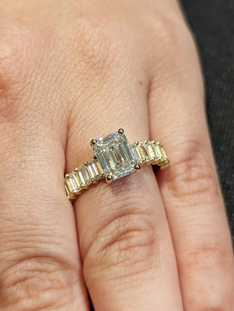 2ct Emerald cut Moissanite engagement ring vintage rose gold engagement ring women marquise Diamond wedding Bridal set gift for her Eternity