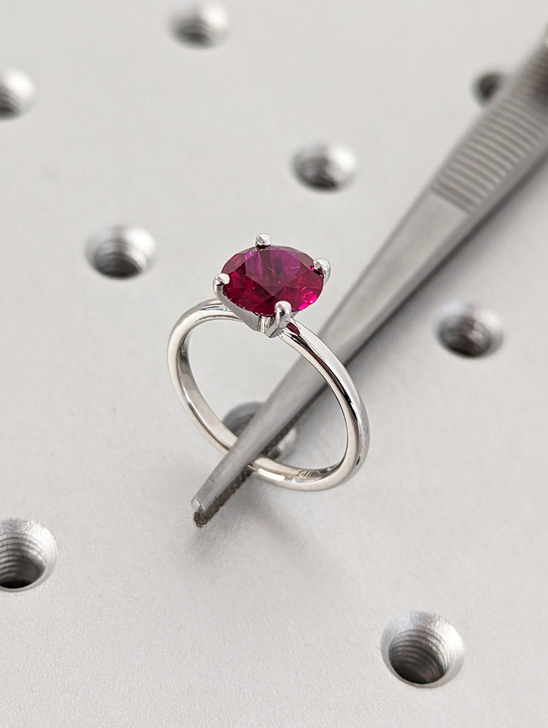 Minimalist Birthstone Ring • Gemstone Ring in 14K White Gold • Dainty Birthstone Ring • Stacking Ring • Gifts for Mom • 8mm Ruby • Solitaire