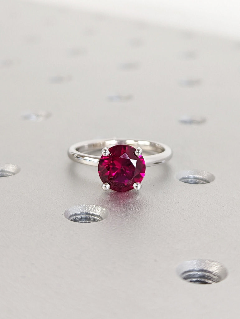 Minimalist Birthstone Ring • Gemstone Ring in 14K White Gold • Dainty Birthstone Ring • Stacking Ring • Gifts for Mom • 8mm Ruby • Solitaire