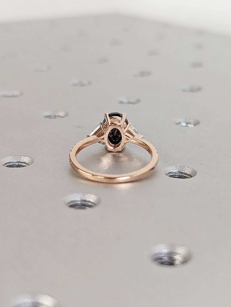 Raw Diamond Oval Triangle Diamond, Salt and Pepper, Unique Engagement Ring, Rose Cut Geometric Diamond Ring, 14k Gold, Custom Handmade