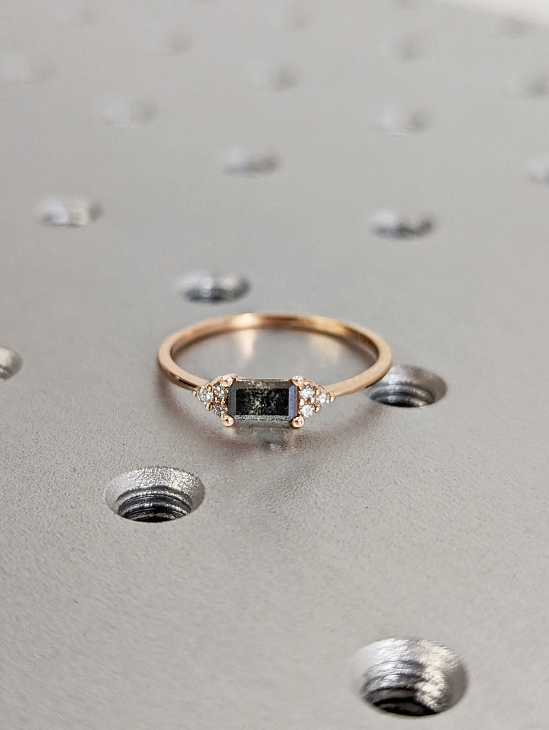 Vintage salt and pepper diamond engagement ring rose gold engagement ring diamond cluster ring wedding Bridal Anniversary Baguette Cut