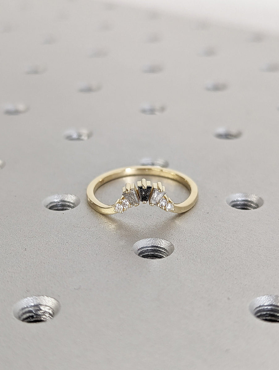 Curved Salt and Pepper Diamond Wedding Band Half Eternity Thin 14K 18K ...