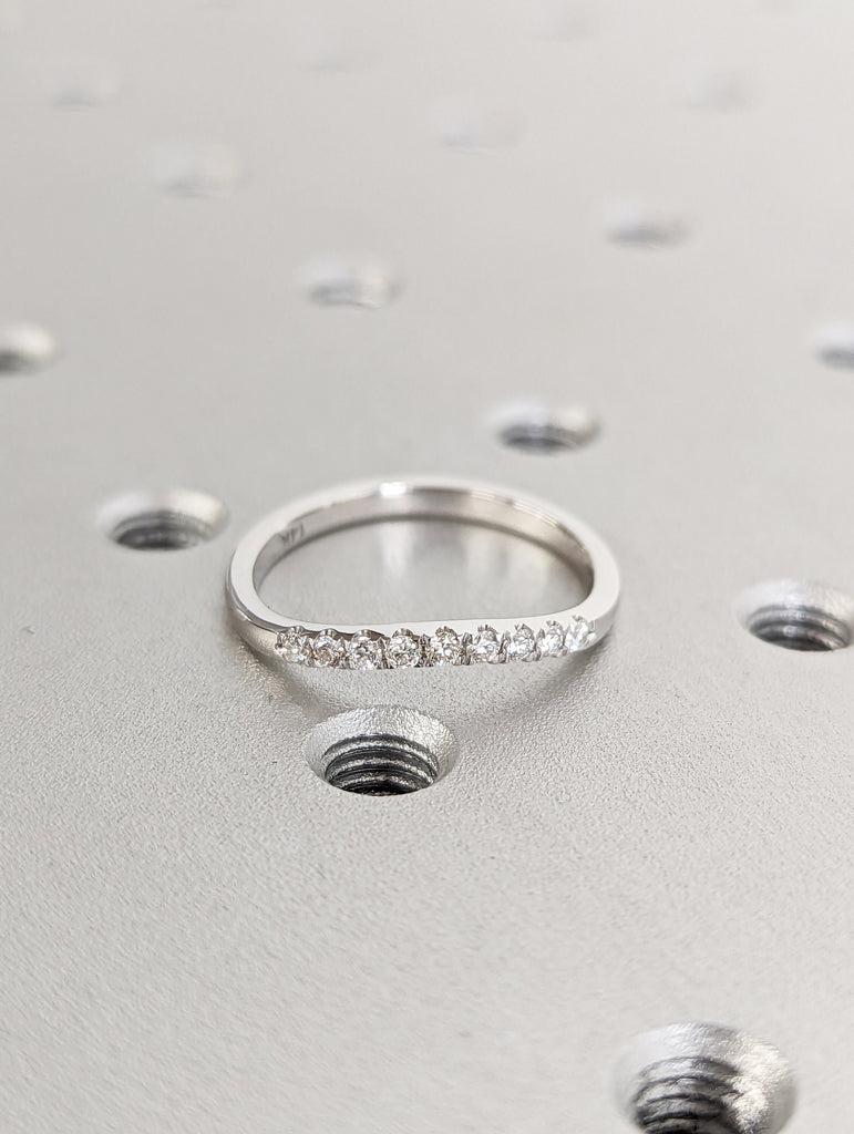 Delicate Diamond Wedding Band White Gold Round Diamond Curved Matching Band Antique Stacking Band Dainty Engagement Ring Simple Bridal Ring