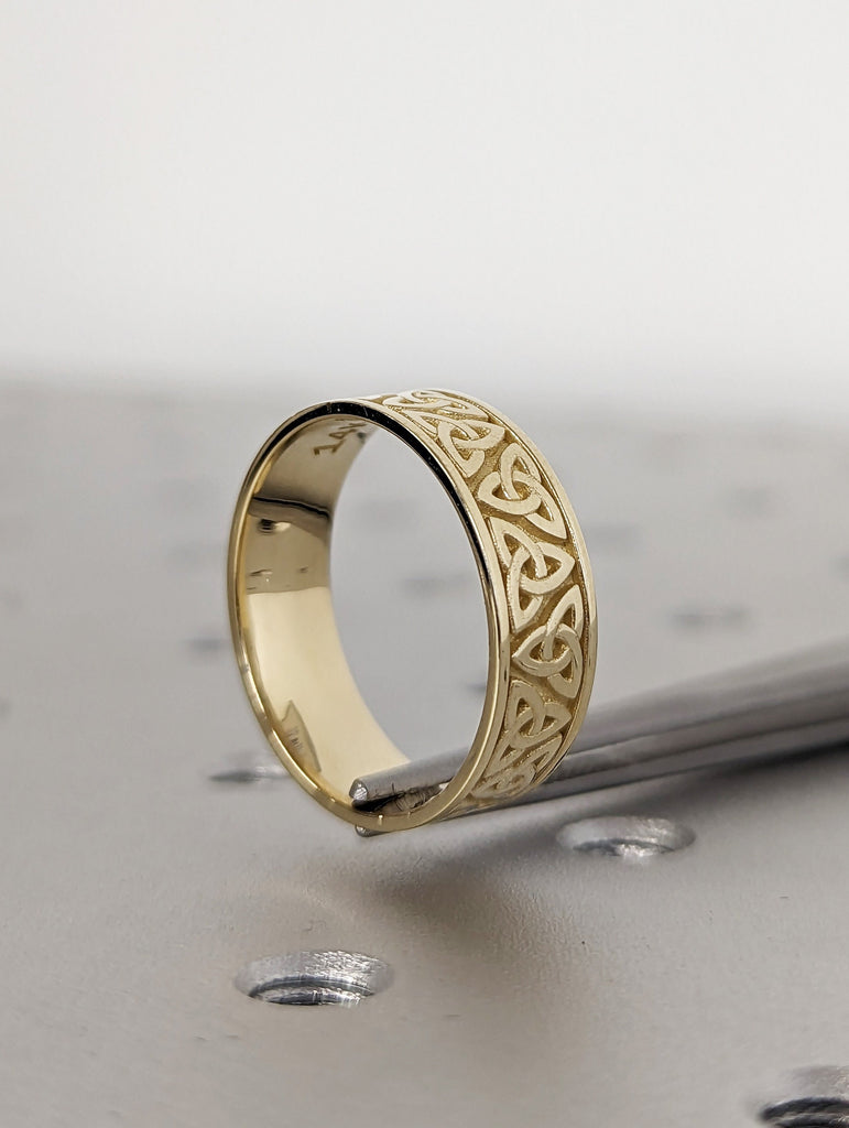 Celtic yellow gold wedding band antique style, 6.5mm unique celtic ring, Celtic filigree ring, Unusual wedding band, irish knot promise ring