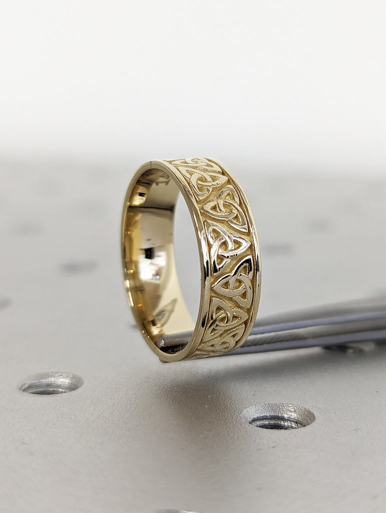 Celtic yellow gold wedding band antique style, 6.5mm unique celtic ring, Celtic filigree ring, Unusual wedding band, irish knot promise ring