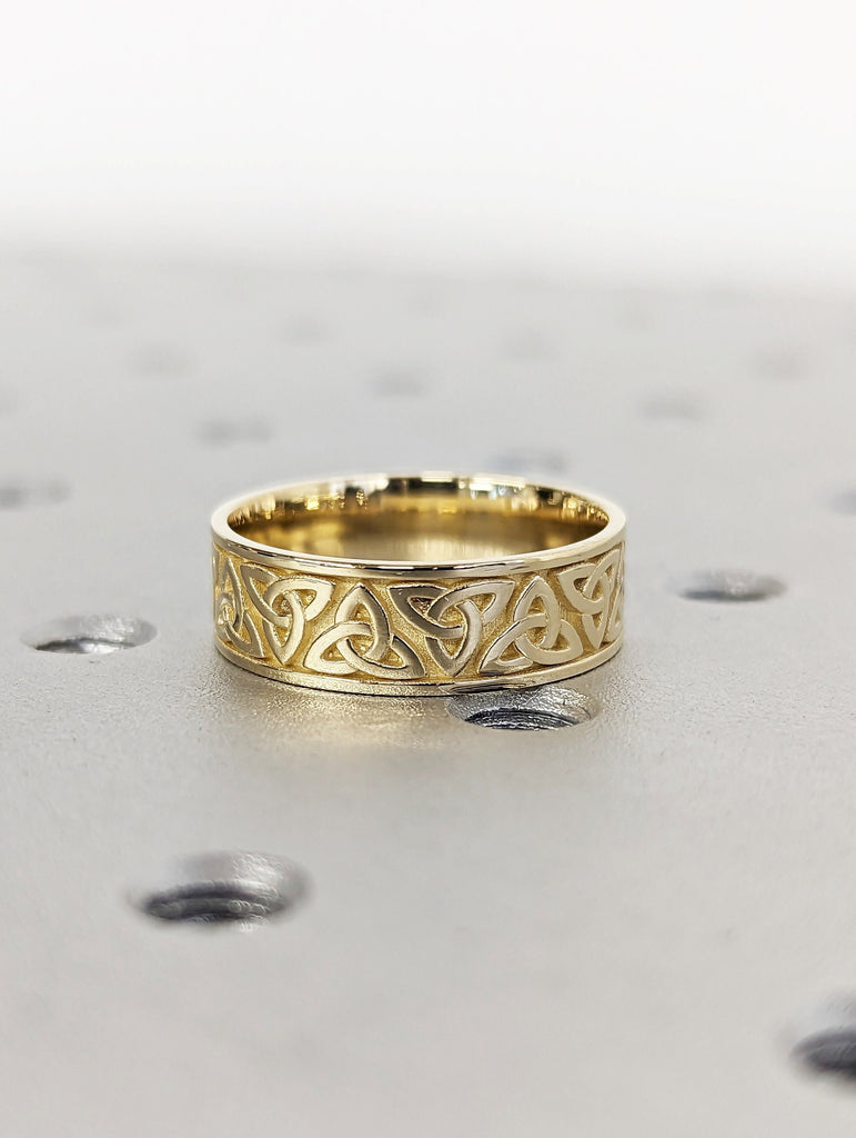 Celtic yellow gold wedding band antique style, 6.5mm unique celtic ring, Celtic filigree ring, Unusual wedding band, irish knot promise ring