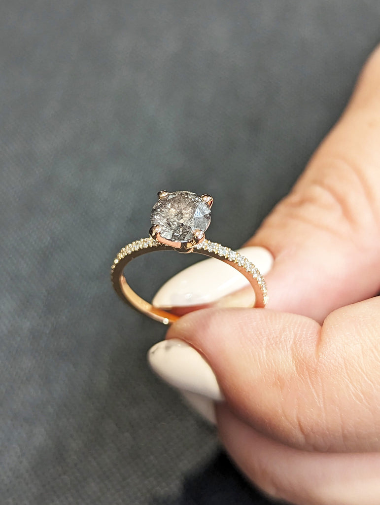 Salt and pepper Diamond engagement ring vintage wedding ring solitaire pave ring unique rose gold diamond art deco Wedding anniversary ring