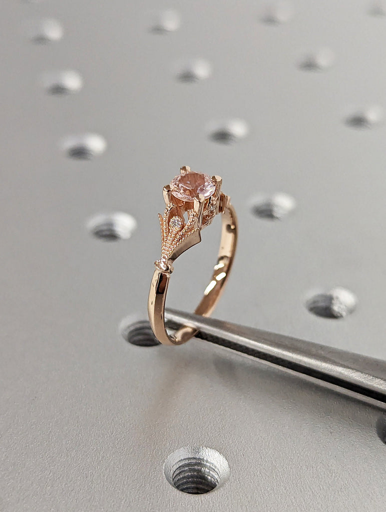 Vintage Engagement Ring Pink Morganite 14k Rose Gold, Unique Engagement Ring For Women, Art Deco Ring, Simple Promise Ring, Anniversary Ring