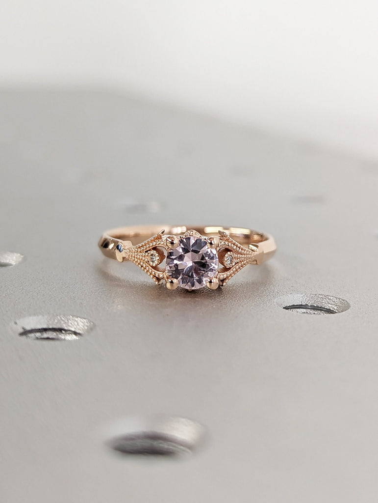 Vintage Engagement Ring Pink Morganite 14k Rose Gold, Unique Engagement Ring For Women, Art Deco Ring, Simple Promise Ring, Anniversary Ring