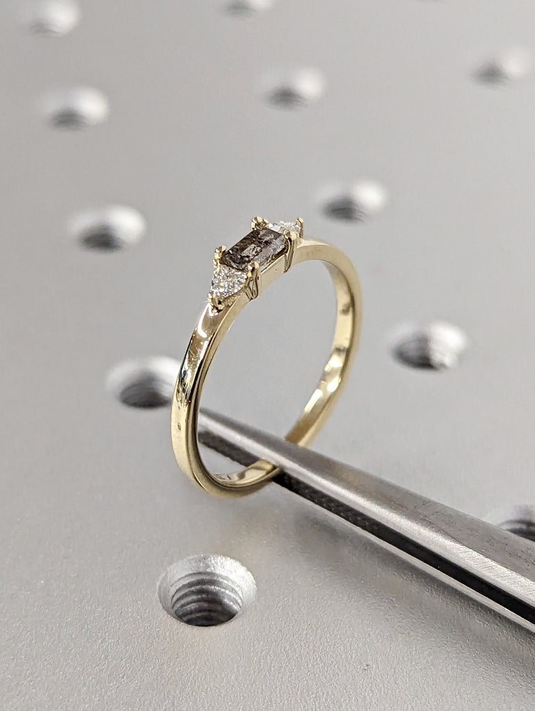 Baguette Salt and Pepper Diamond Ring, Half Eternity Baguette Diamond Wedding Band, Stacking Ring, galaxy diamond baguette ring, minimalist
