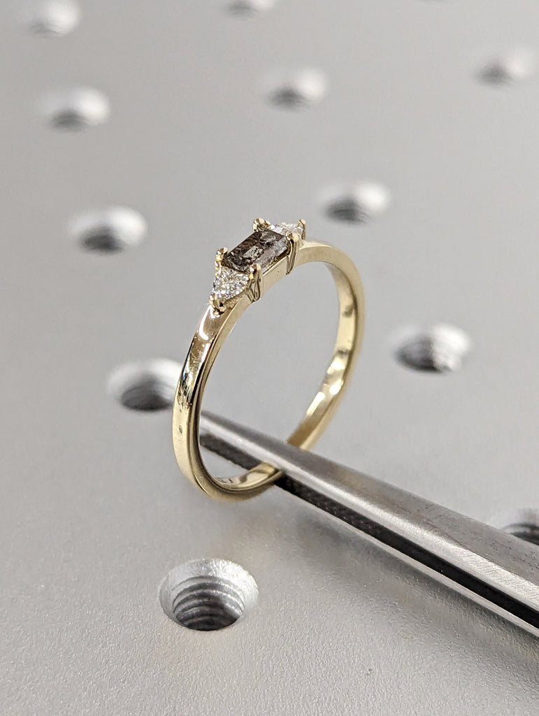 Baguette Salt and Pepper Diamond Ring, Half Eternity Baguette Diamond Wedding Band, Stacking Ring, galaxy diamond baguette ring, minimalist