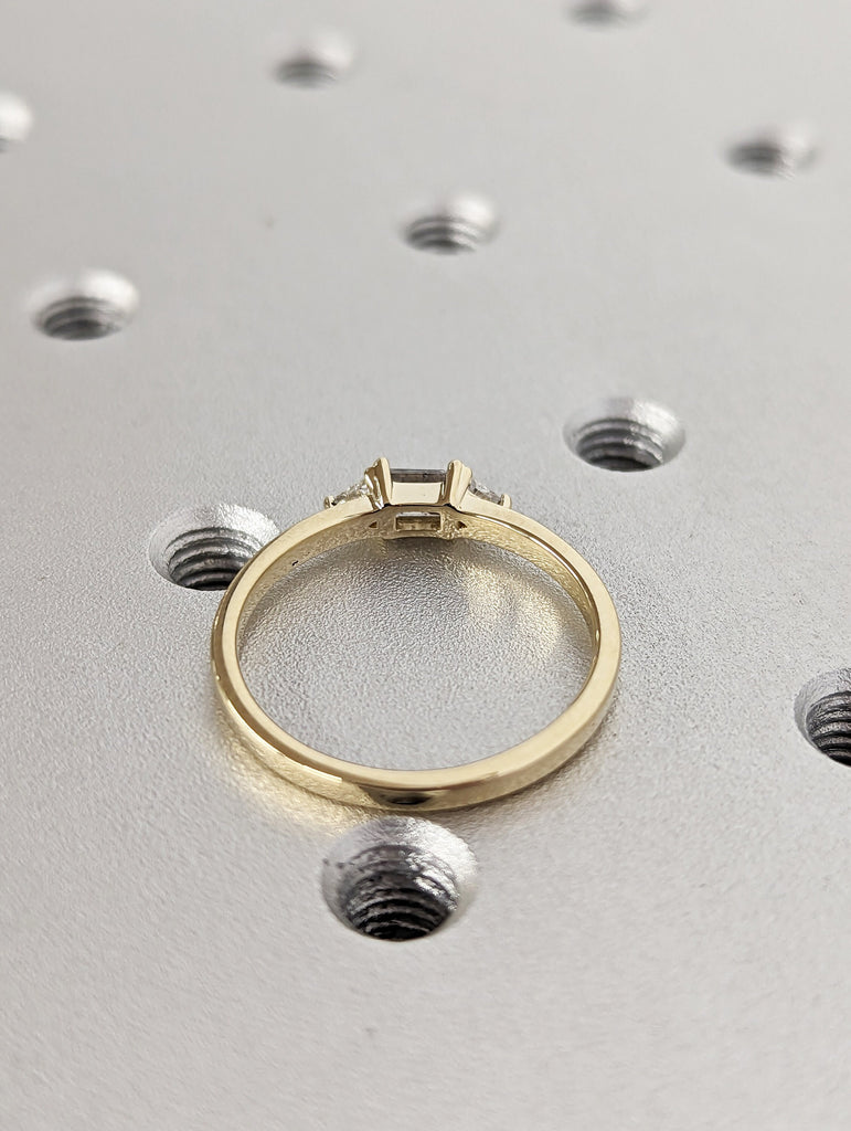 Baguette Salt and Pepper Diamond Ring, Half Eternity Baguette Diamond Wedding Band, Stacking Ring, galaxy diamond baguette ring, minimalist