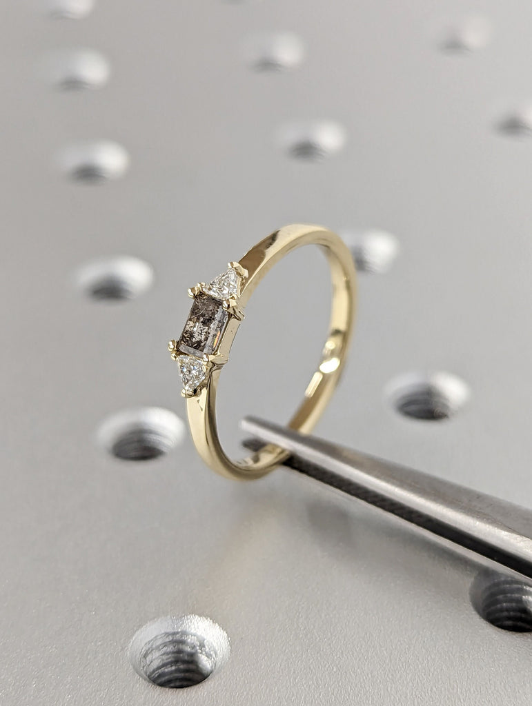 Baguette Salt and Pepper Diamond Ring, Half Eternity Baguette Diamond Wedding Band, Stacking Ring, galaxy diamond baguette ring, minimalist