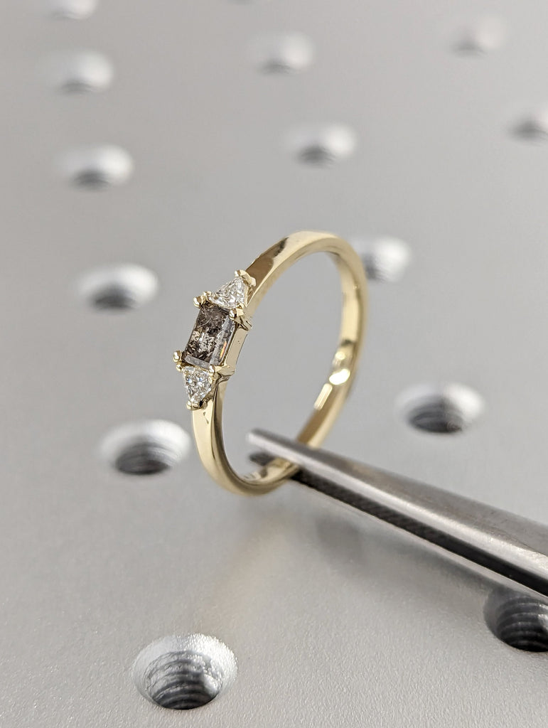 Baguette Salt and Pepper Diamond Ring, Half Eternity Baguette Diamond Wedding Band, Stacking Ring, galaxy diamond baguette ring, minimalist