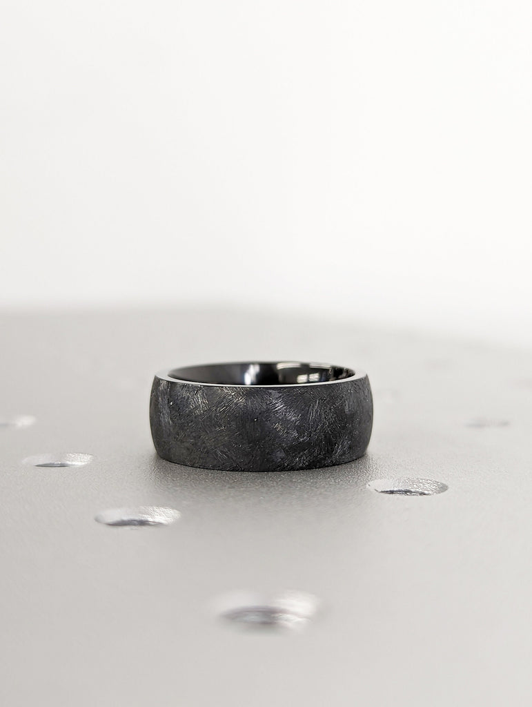 Distressed Black Zirconium Handcrafted Wedding Band, 8mm Mens Black Wedding Ring, Mens Wedding Bands, Unique Wedding Band, Boho Wedding Band