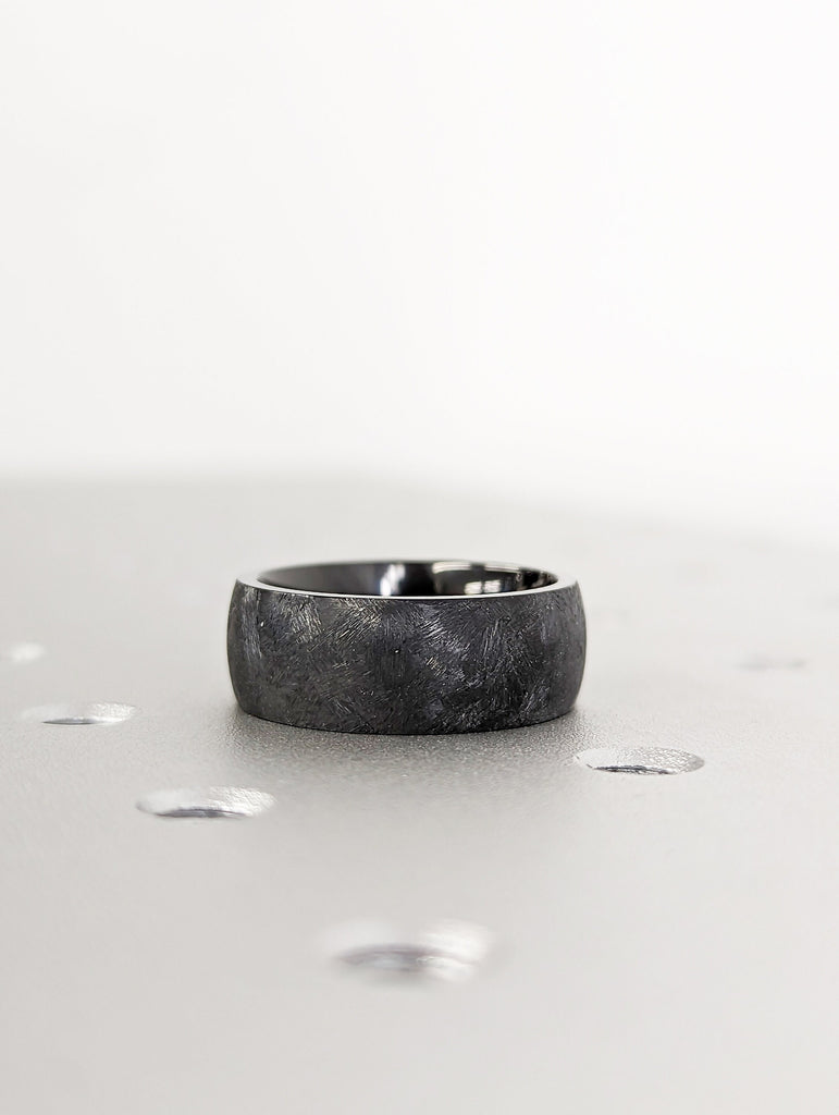 Distressed Black Zirconium Handcrafted Wedding Band, 8mm Mens Black Wedding Ring, Mens Wedding Bands, Unique Wedding Band, Boho Wedding Band